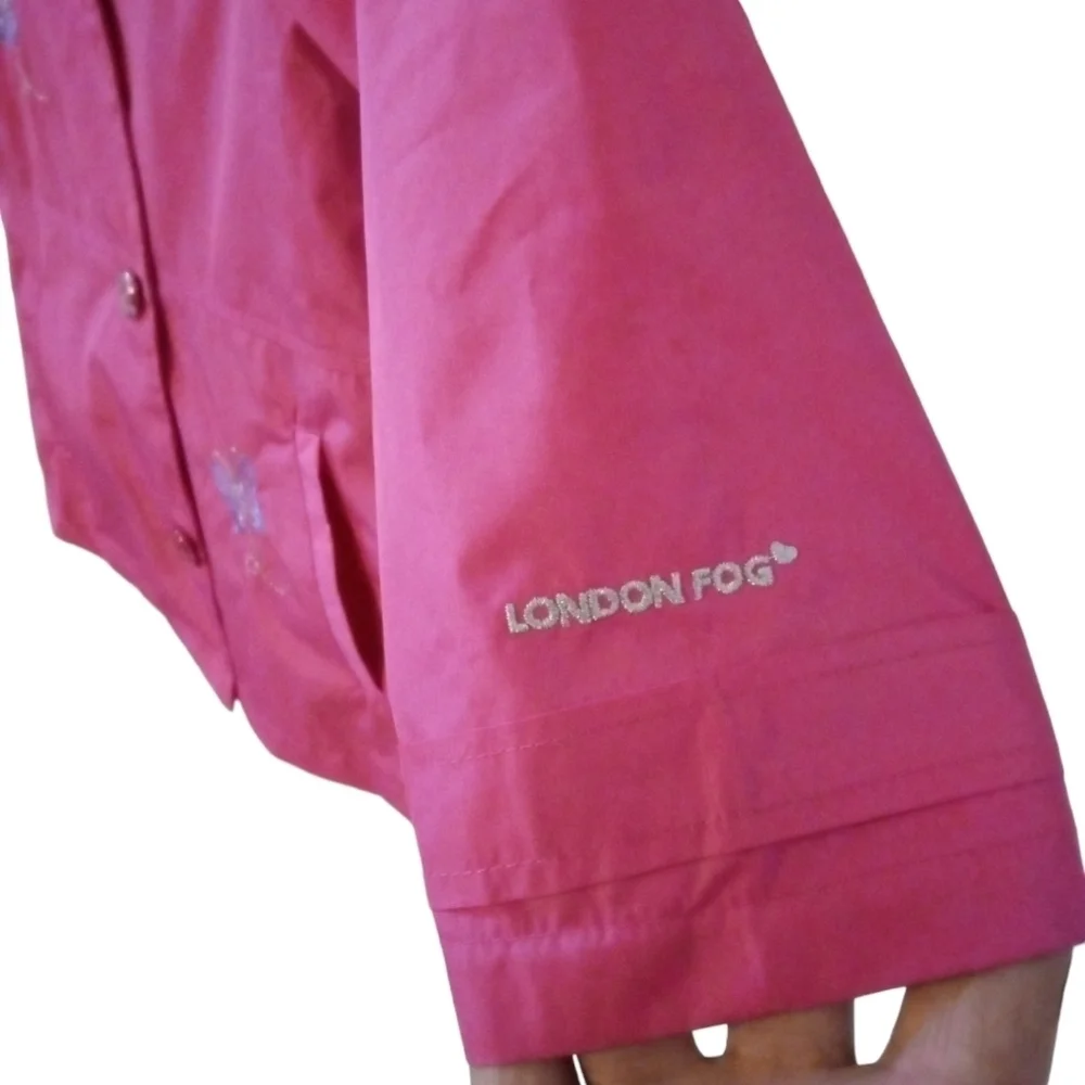 Butterfly Girl's Raincoat London Fog Pink w. Purple Butterfly Lining Hooded Sz 4